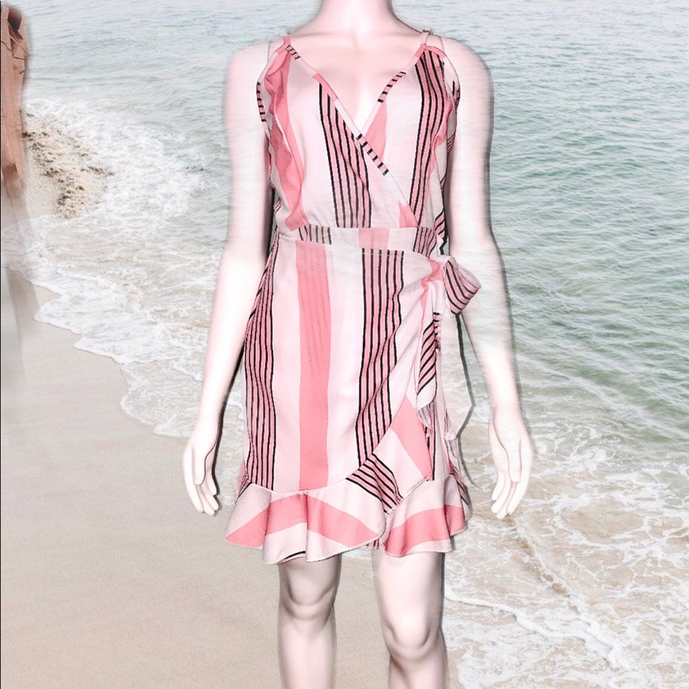 Coral Striped Wrap Dress / size (M) NEW!!